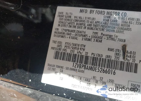 2014 Ford Mustang V6 z USA, uszkodzony, nr VIN 1ZVBP8AM0E5266016